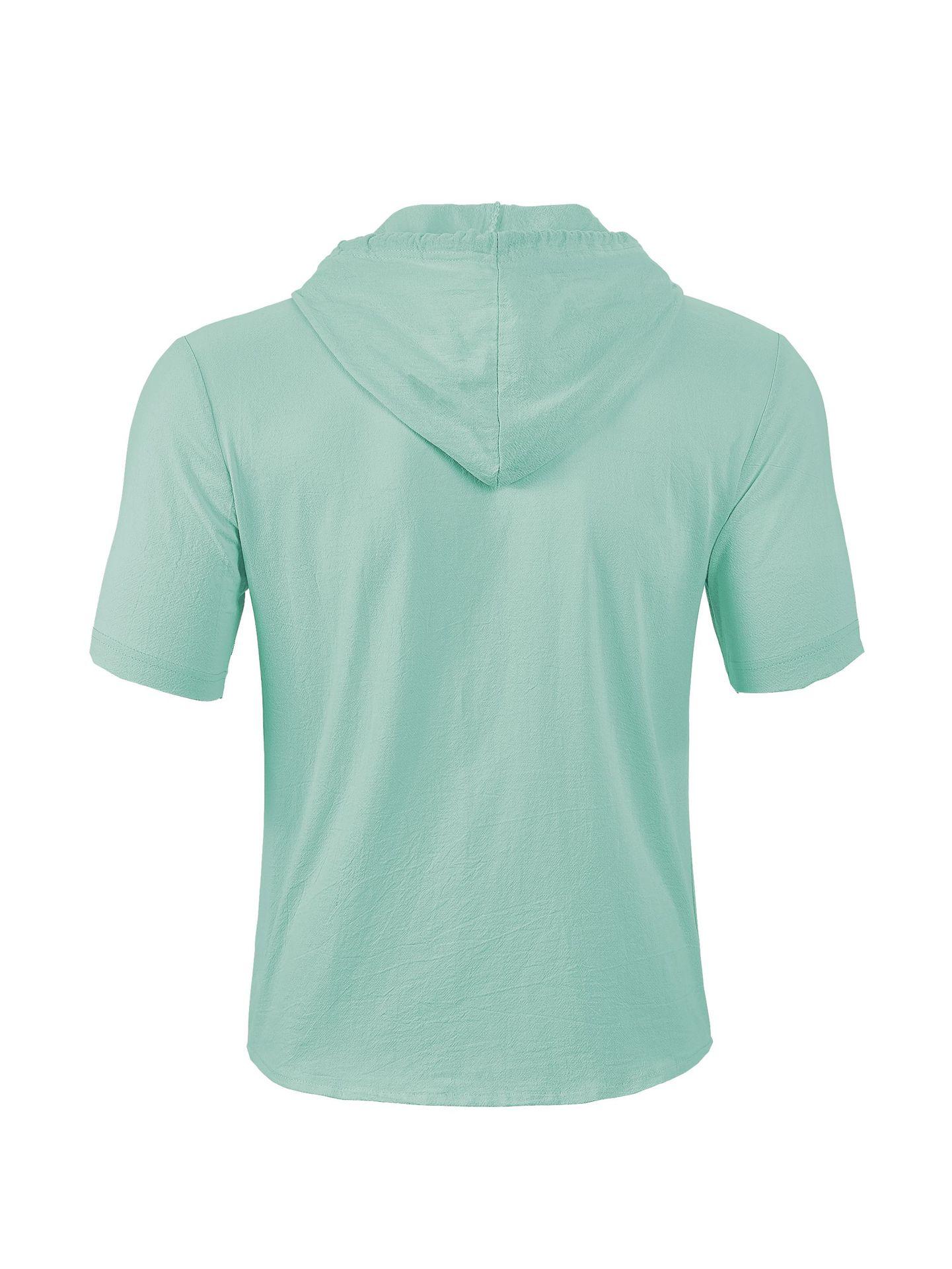 American-style Summer Lightweight Breathable Linen Amekaji Loose-fitting Hooded Men's Short-sleeve Shirt 95% Linen 5% Polyester Casual Menswear