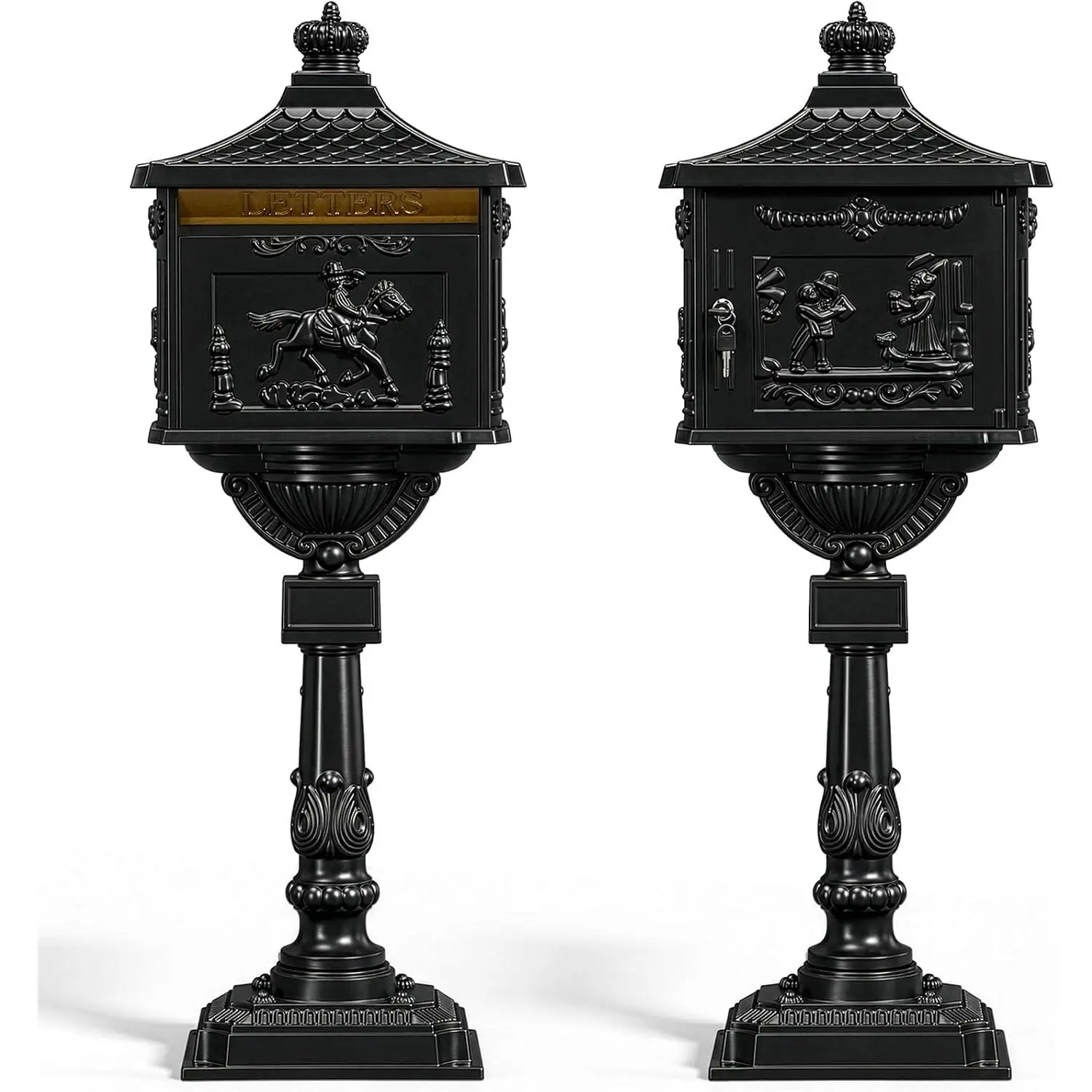 Cast Aluminum Mailbox, Locking Residential Mailboxes,Black | Lockable with Keys, Rust-Proof, Large Capacity, Outdoor Security Postal Box
