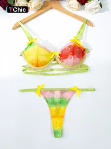 Women's Modal and Mesh Fruit Print Lingerie Set with Underwire Bra and Panties, Playful and Cute Style for Parties and Gifting on Valentine's Day  dormir elegante curvy cool girl outfits