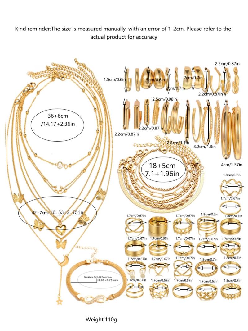 Elegant Simple Metal Style Vintage Jewelry for Summer, Women's Earrings Necklace & Rings & Bracelet & Earrings & Anklet Chain, Five-in-one Fashion Jewelry Accessories Suit for Gift Back To School, 90s Vintage Jewelry, Cute Jewelry