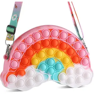 Pop Shoulder Purse Fidget Toys Bag for Girls and Women, Rainbow Clouds Pop Shoulder Bag, Sensory Silicone Fidget Backpack Toy for ADHD Anxiety Stress Relieffidget toys