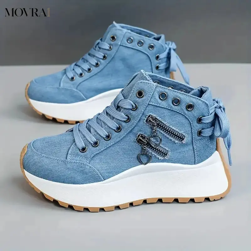MOVRA1 Women's Blue Casual Sports Platform Sneakers - Breathable Mesh Upper, Durable PVC Sole, Round Toe Lace-Up Closure, Mesh Breathability, Cloud-Like Lift, Outdoor Wear