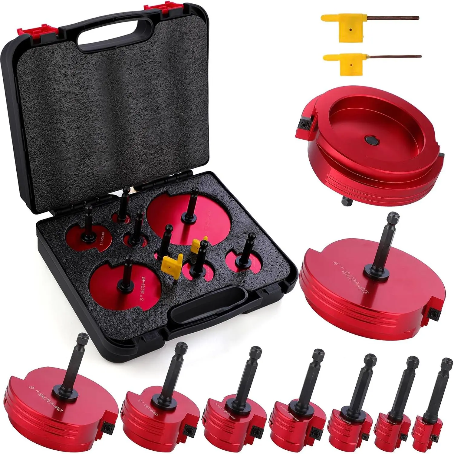 PVC Pipe Reamer Kit, 8 count Fitting Saver, 1/2 to 4 Inch | Double- socket saver for Schedule 40 PVC, with carbide alloy , fits standard 1/2 inch drills