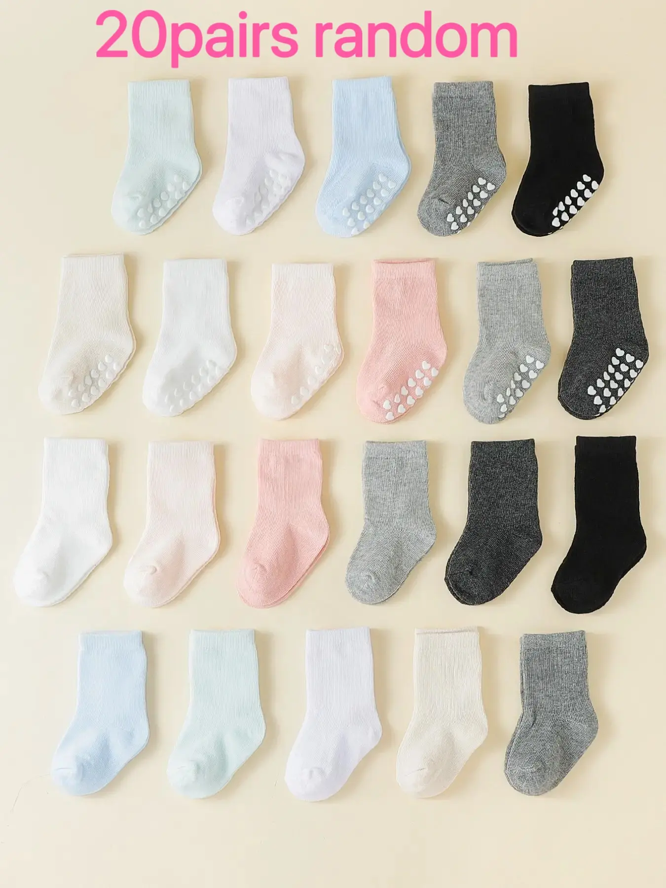 20 Pairs Baby Walker Socks, Solid Color Heart Anti-Slip Mid-Calf Socks, Casual All-Season Footwear for Daily Wear