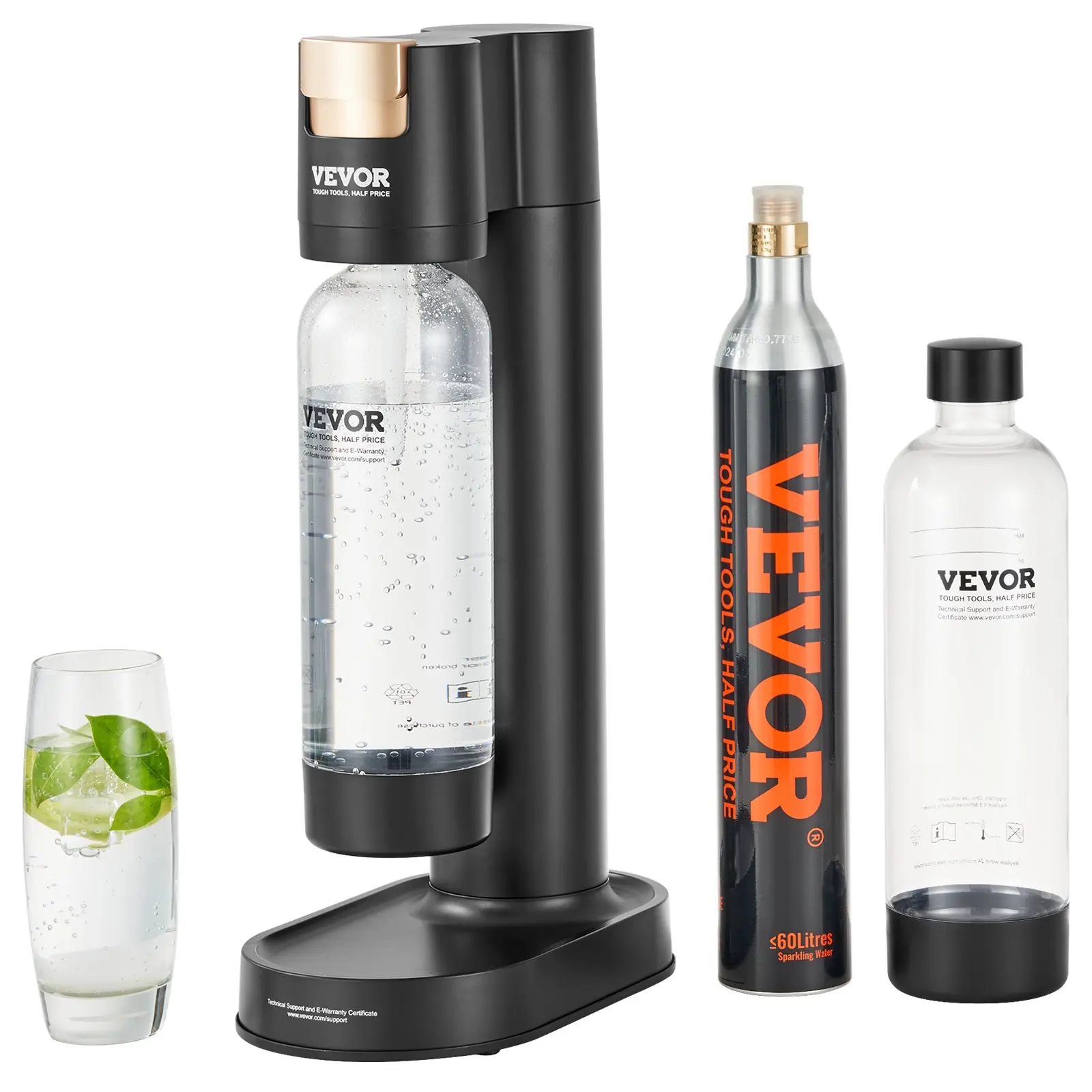 【DealsForYouDays】VEVOR Sparkling Water Maker, Soda Maker Machine for Home Carbonating, Seltzer Water Starter Kit with 2 BPA-free 1L PET Bottles, CO2 Cylinder, Compatible with Mainstream Screw-in 60L CO2 Cylinder