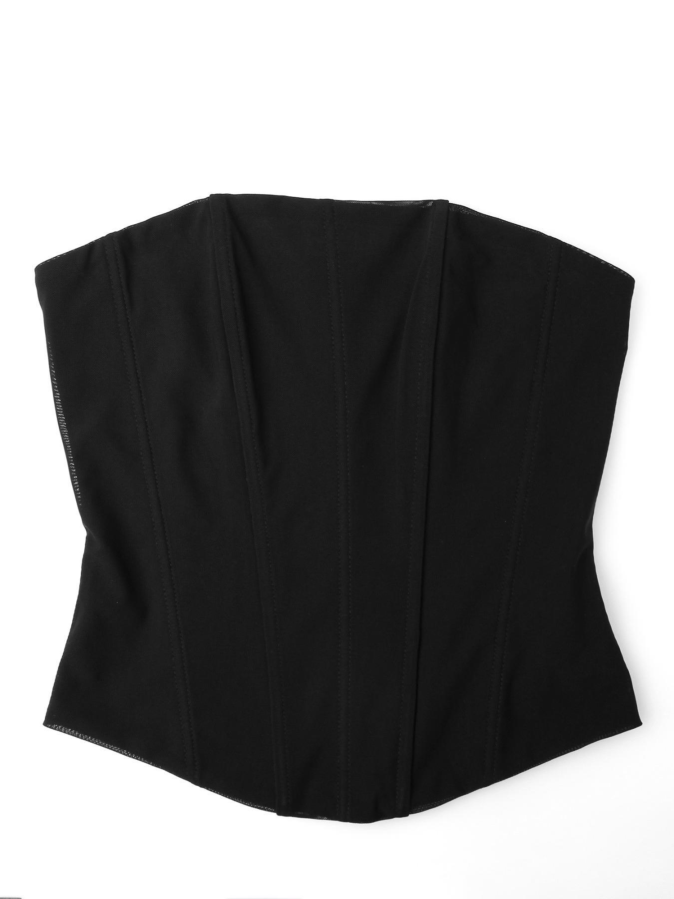 Women's Fishbone Corset Structure Fitted Crop Cami Top Solid Tube Top for Daily Wear Mesh Corset Top Party