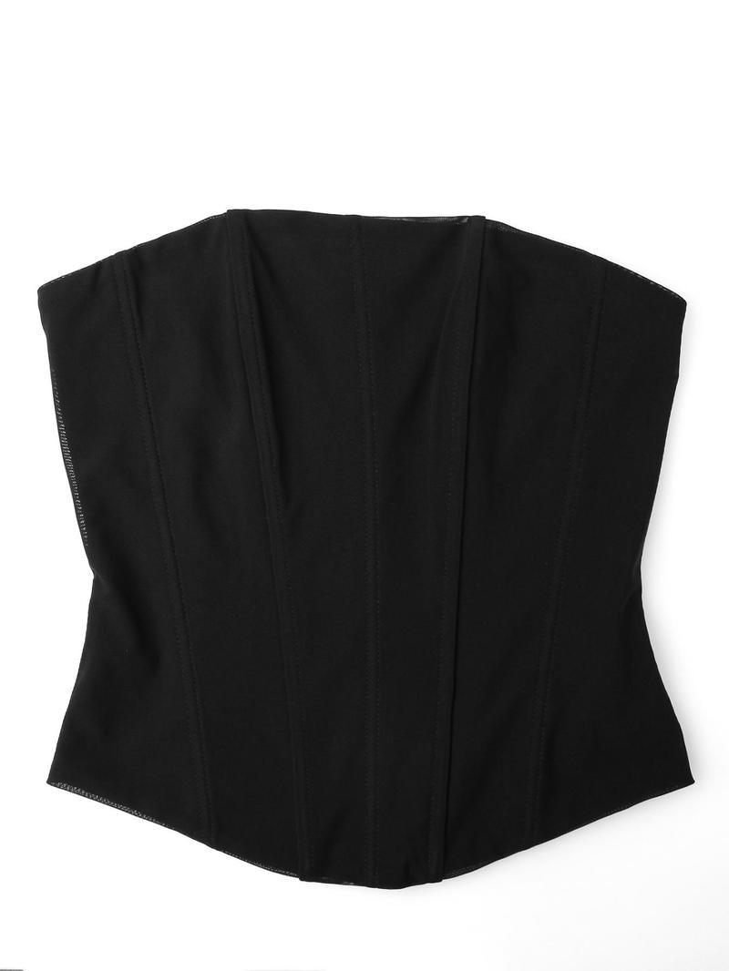 Women's Fishbone Corset Structure Crop Cami Top Solid Tube Top for Daily Wear Mesh Corset Top