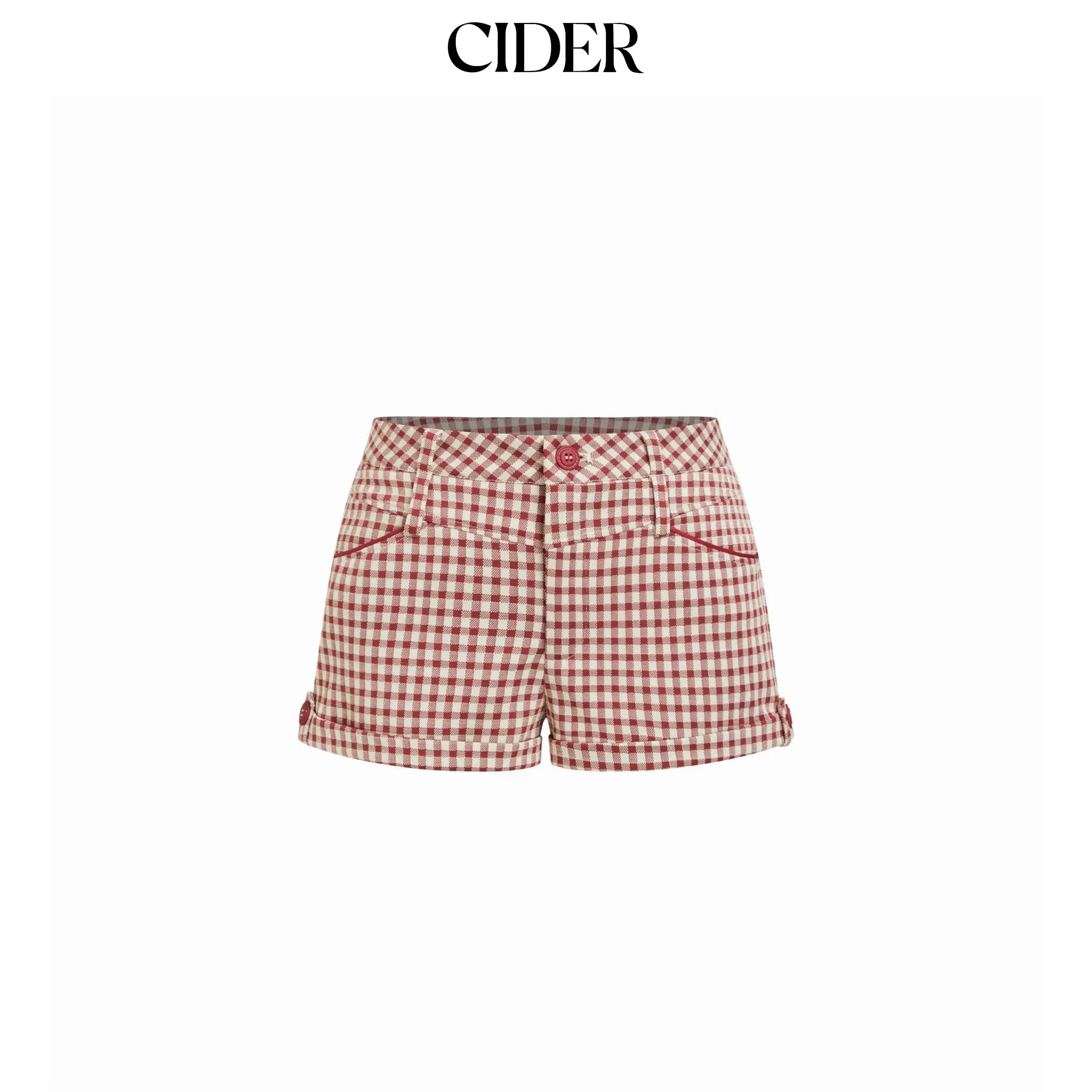 Cider Low Rise Gingham Roll Hem Micro Shorts