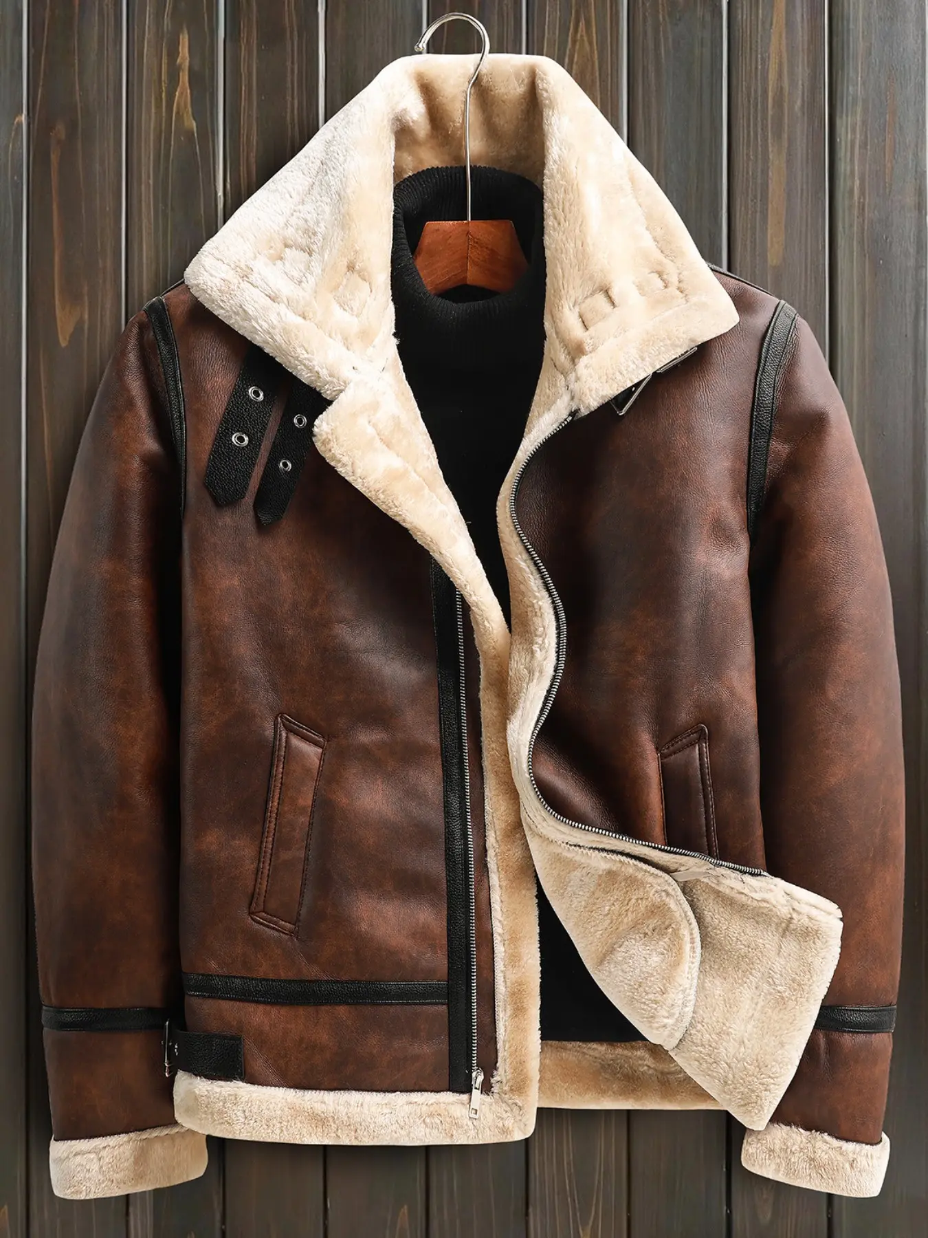 Men's Warm Fleece-Lined PU Leather Jacket, Ideal for Cycling and Outdoor Activities, Perfect for Fall & Winter