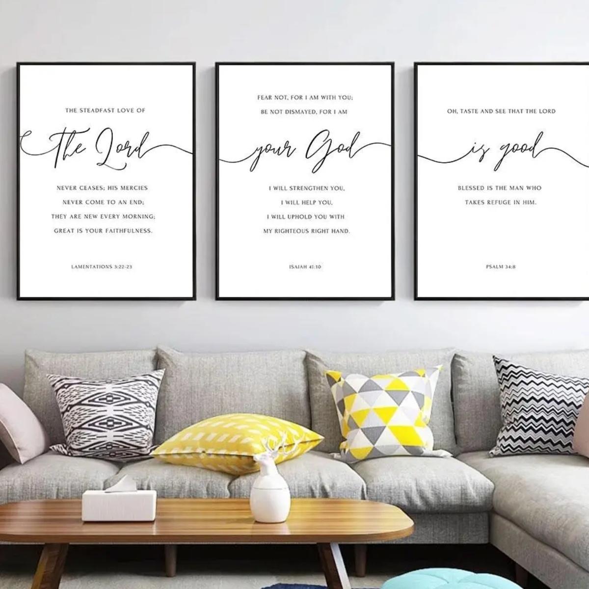 Feminine Themed Pattern Unframed Canvas Painting, Unframed Art Print, 3 Counts/set Bible Verse Inspirational Quotes Wall Art, Wall Decor for Home Living Room Bedroom, Ornaments