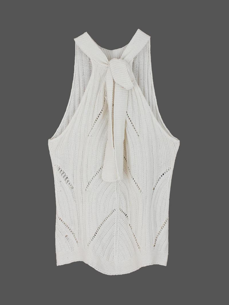 Women's Plain Hollow Out Halter Neck Sweater Vest, Casual Tie Back Cut Out Sleeveless Knit Top for Summer, Fashion Ladies' Knitwear for Daily Wear