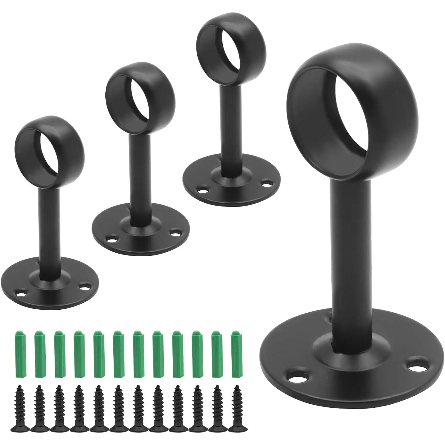 1Inch Curtain Rod Ceiling Mount Bracket, Stainless Steel Flange Rod Holder, 4 count - Black