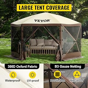 VEVOR Pop Up Gazebo Screen Tent, 6x6 ft Hexagon Pavilion with Mosquito Netting, Removable Wind Cloths & Mesh Windows for Patio and Outdoor Use