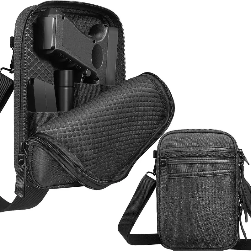 Waterproof Black Nylon Concealed Carry Gun Pouch - Quilted Double-Layer Tactical Accessory with Multi-Functional Waist Bag, Dual Double-Stack Magazine Pocket for Handguns, Smartphones & Accessories, Tactical Accessories