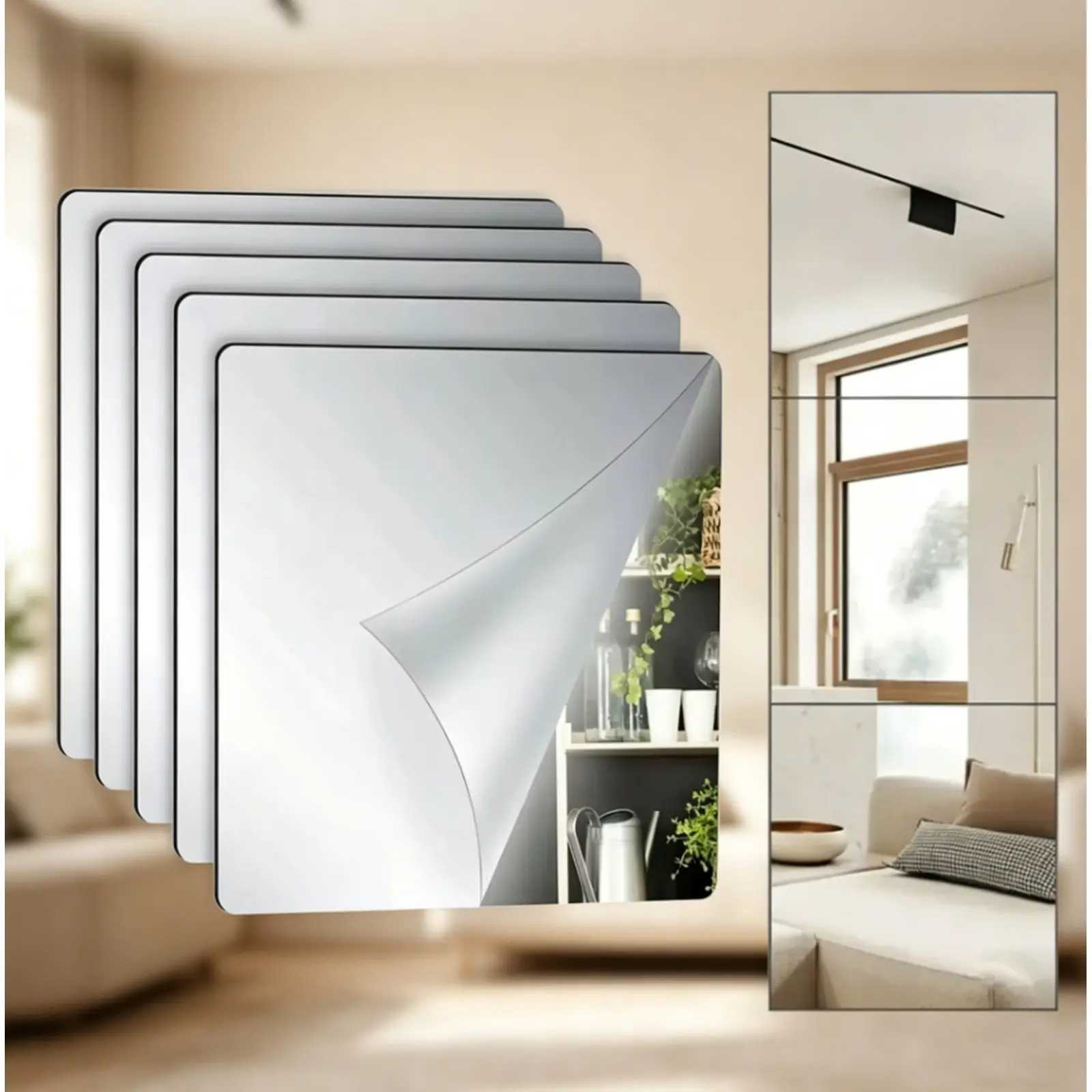 Borderless Bendable Acrylic Mirror Sheets 11.82*15.72in, No-Drill Self-Adhesive Wall Reflective Decor for Gym, Yoga Room & Bathroom