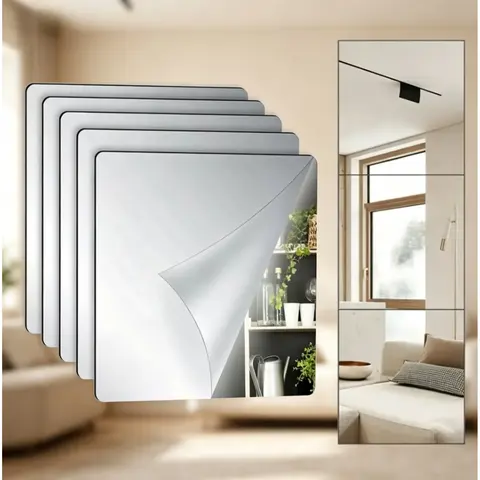 Adhesive Mirror Wall Stickers - Borderless, Bendable, Durable Acrylic Sheets (11.82*15.72in), No-Drill Tiles Sticker, Unique Wall Decor, Minimalist & Modern Home Decor for Gym, Bathroom