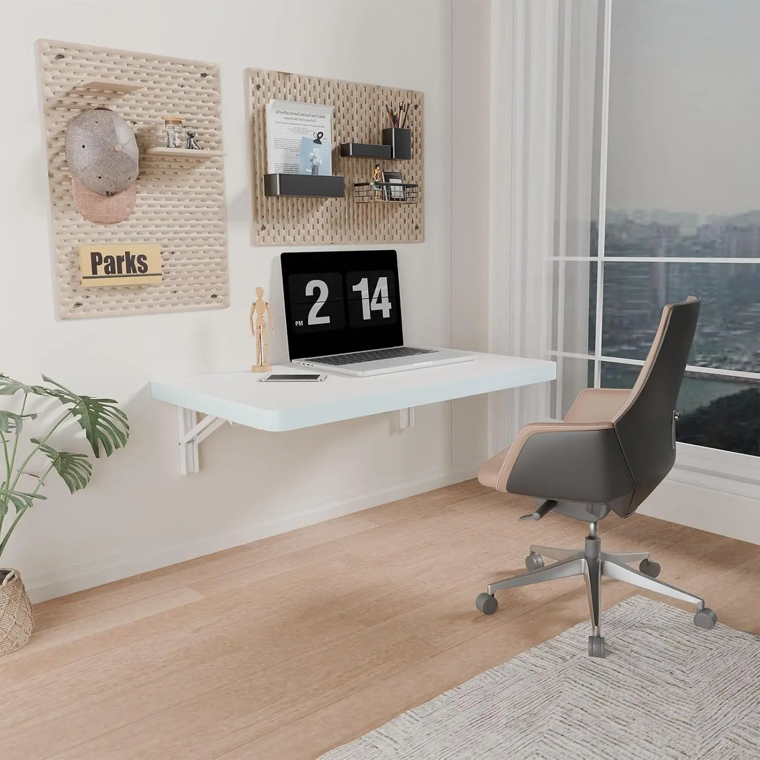 Wall Mounted Folding Table with Pine ,24" x 14"Floating Wall Desk | Laundry Folding Table with Shelf Brackets,Fold Down Desk Shelf,Fold Workbench for Apartments,,Laundry Room,Kitchen,White