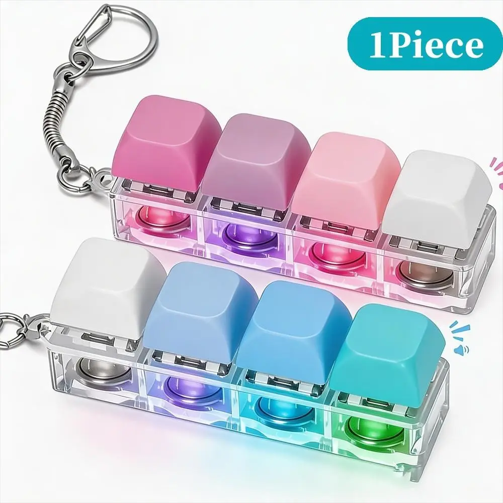 Glowing Keyboard Fidget Keychain, Loud & Silent Fidget Keychain with LED Lights, Stress Relief Clicker, Boost Focus, Calm Anxiety, Multifunctional Keychain