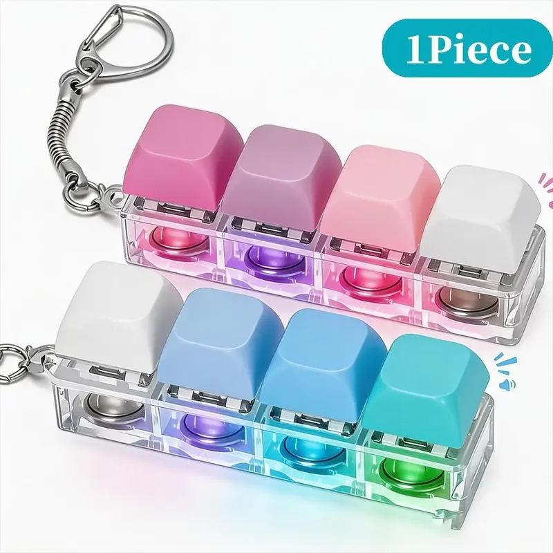 Glowing Keyboard Fidget Keychain, Loud & Silent Fidget Keychain with LED Lights, Stress Relief Clicker, Boost Focus, Calm Anxiety, Multifunctional Keychain, Multi Purpose Keychain, Fidget Keyring