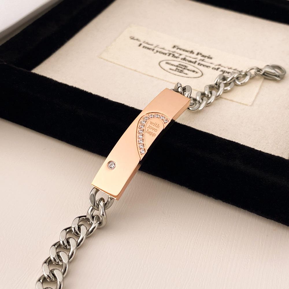 City Fashion Hip Hop Cuban Link Chain, Titanium Steel Couple Bracelets for Men & Women,2pcs His and Hers Couple Bracelets set