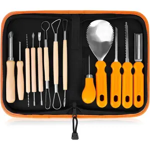 Halloween Pumpkin Carving Tools, Jack-O-Lanterns 13 Piece Professional Pumpkin Cutting Carving Supplies Kit, Stainless Steel Lengthening Thickening Tools with Handbag