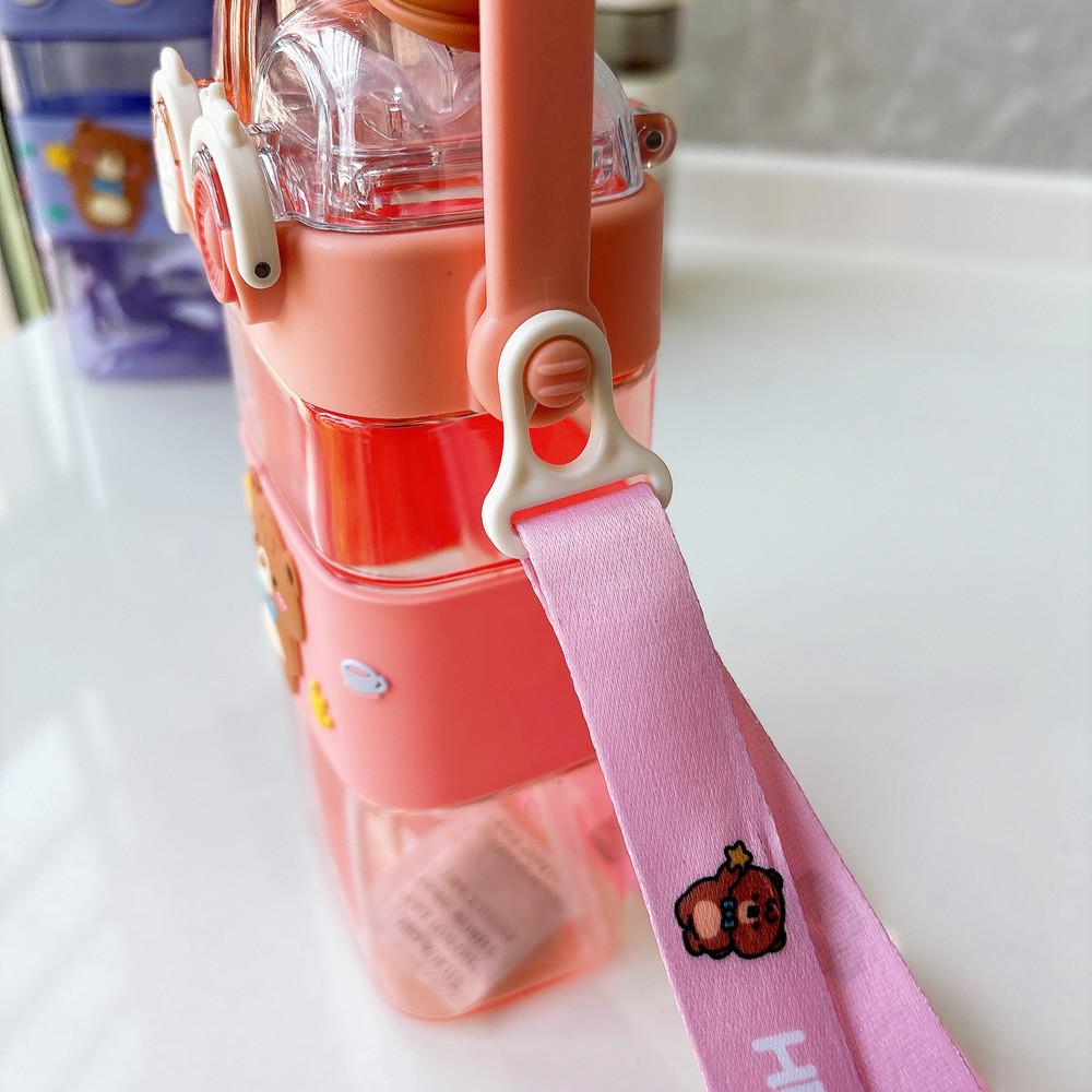 UFORU Cartoon bear school water bottle, 19 ounces, leak-proof, fun pop-up lid, dual drinking spouts, BPA-free, heat insulation, adding ice or fruits! multi color for kids, exquisite gifts for back to school season, birthday, Halloween, Christmas!