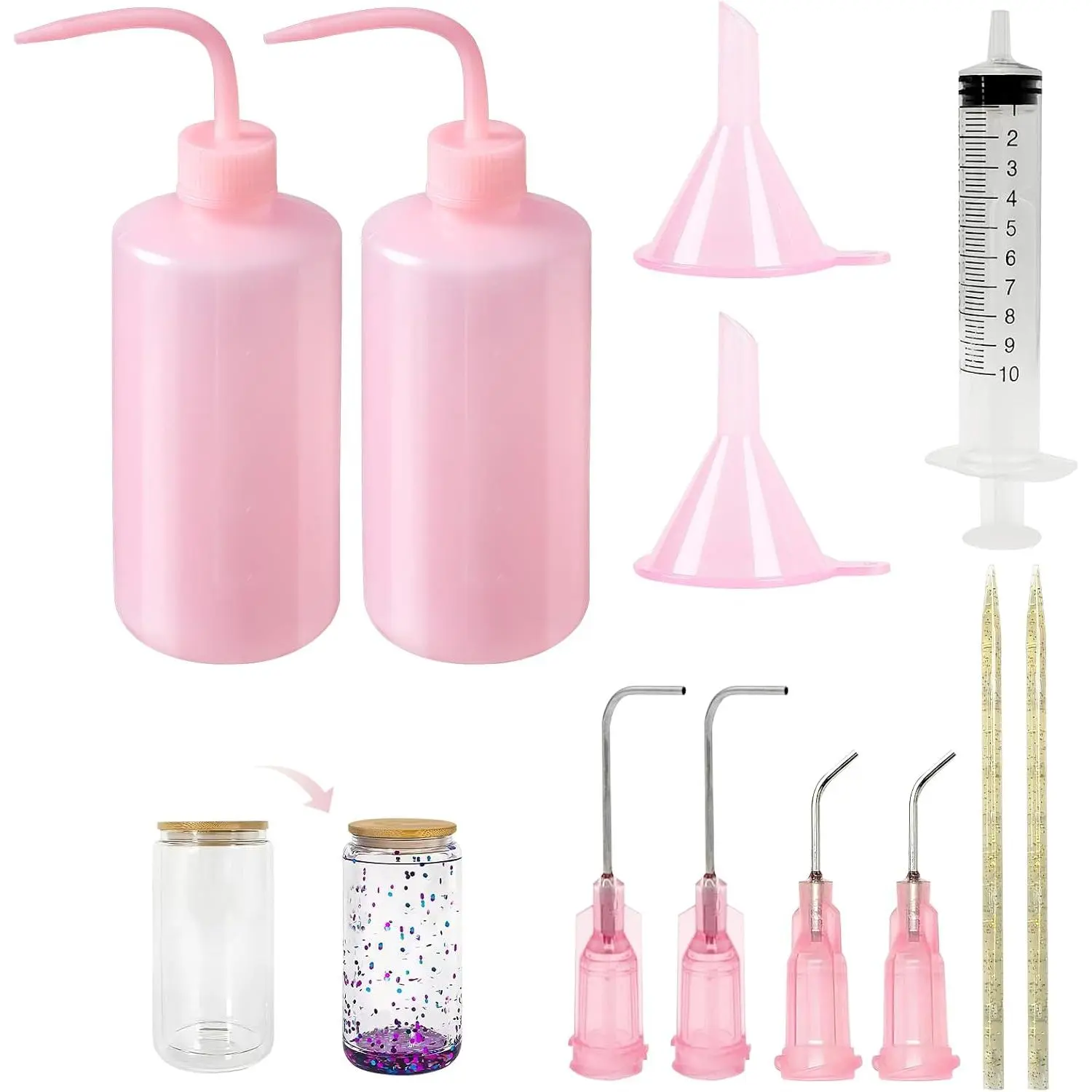 12 count Snow Globe Tumbler Tool Kit - Complete DIY tumblers Making Set with Large-Capacity Squeeze Bottles, Bent , Funnel, Pokey Tools and  - Essential Glitter Tumbler kit
