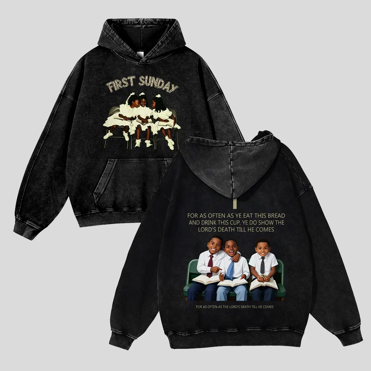 Unisex FIRST SUNDAY Christian Religious Black Children Church Worship Graphic Washed hoodie Personalized Pattern Y2k Clothing Round Neck Washed hoodie,Women's Clothing 100% Cotton, Menswear, Top, Vintage Style,Summer Casual Oversized