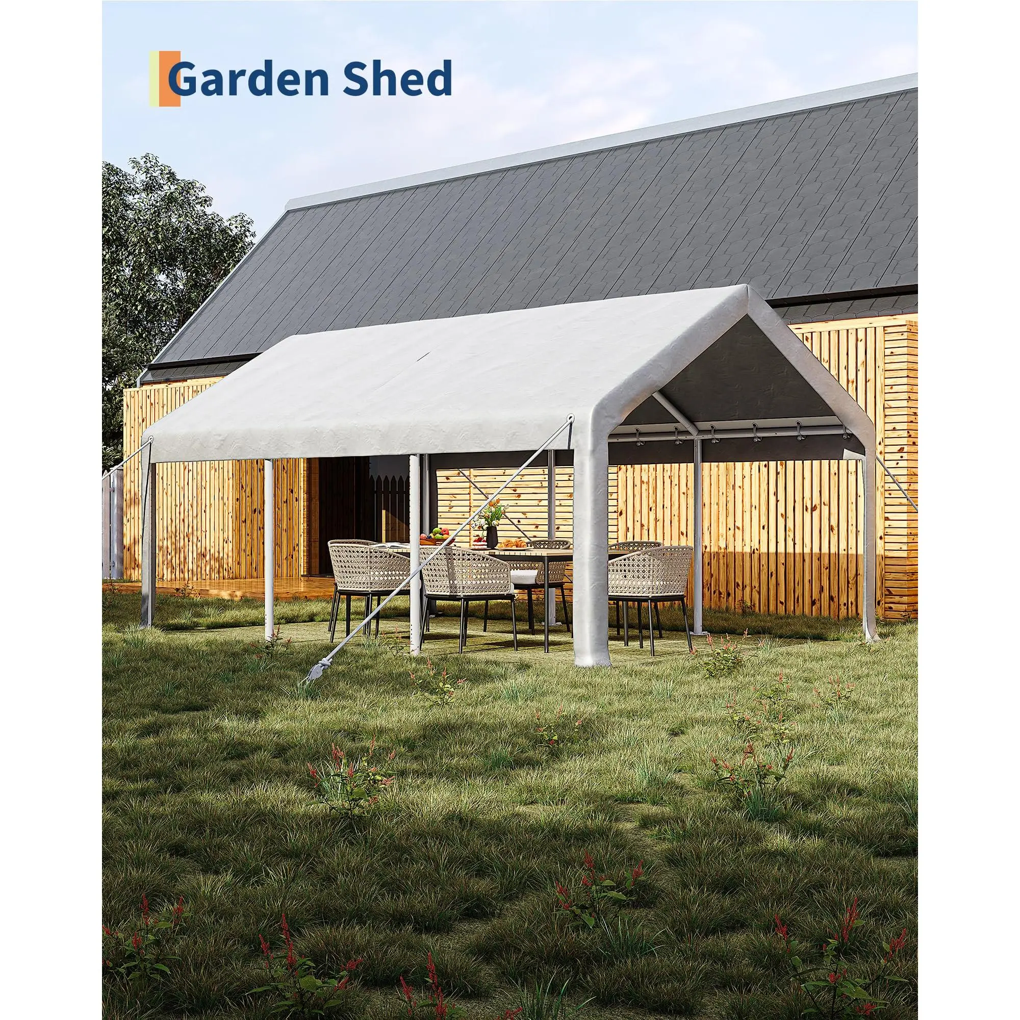Heavy Duty Portable Carport Garage, 12x20 ft 200g PE Waterproof Canopy with 2 Roll-Up Doors and 4 Windows, Multipurpose Outdoor Shelter for Car Boat Pickup Storage, Paint Booth and Event Use