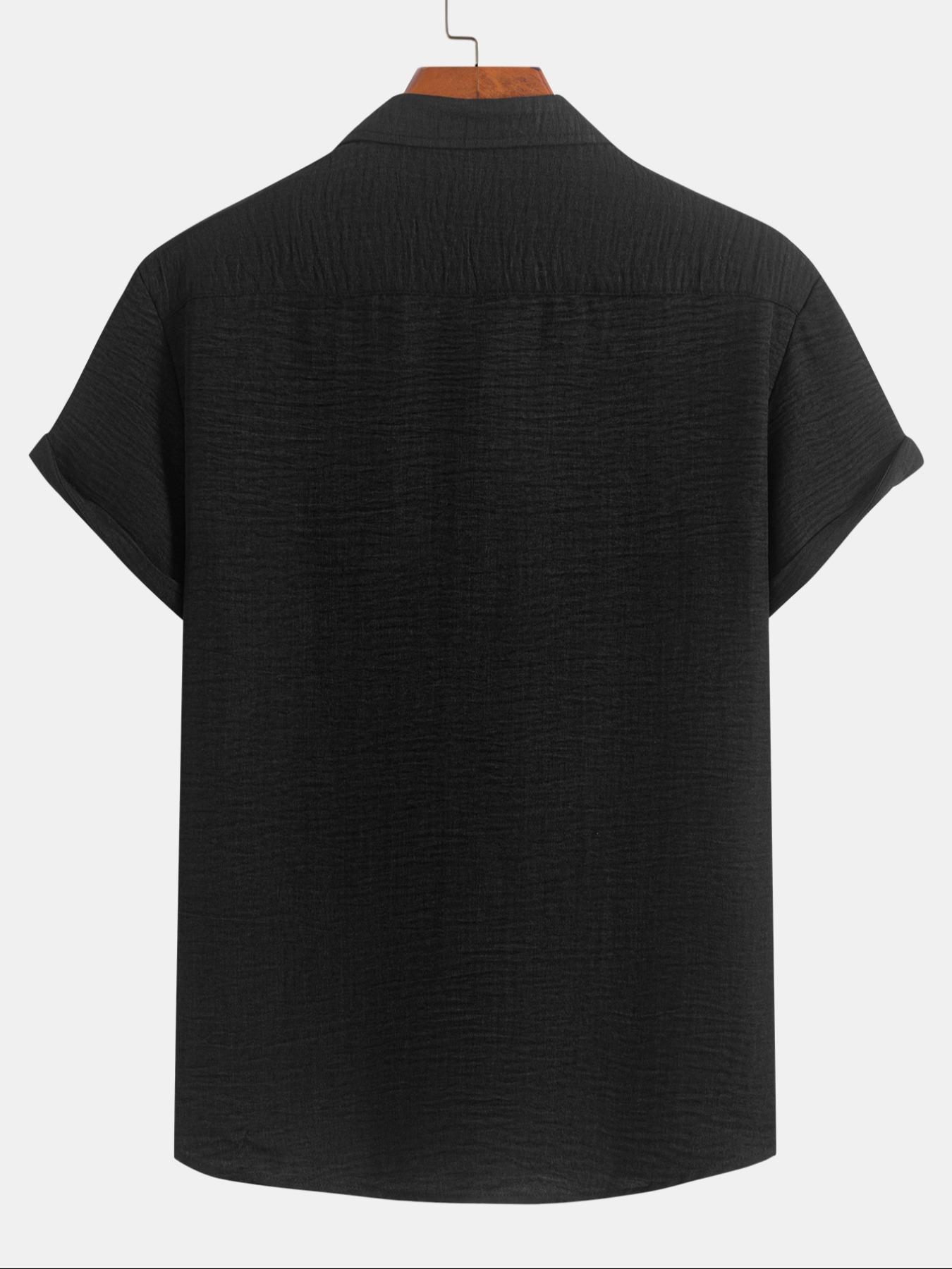 Men's Solid Button Front Short Sleeve Shirt, Loose Casual Comfy Top for Summer, Men's Clothes for Daily Wear, Menswear