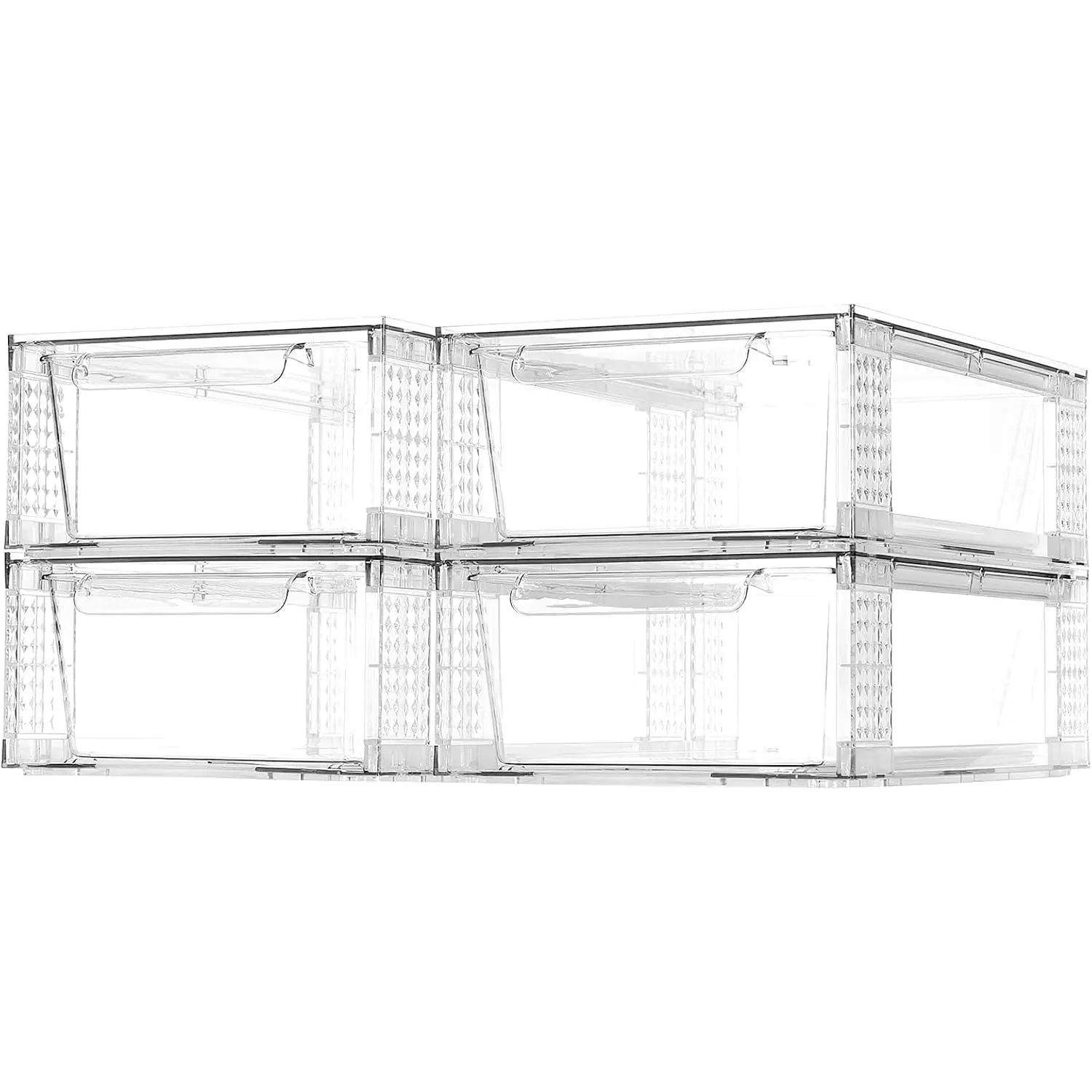 4 Pack Clear Stackable Storage Drawers, 3.95" H Easily Assemble  Organizer Bins - Multi-Use for Make up, Closet, Pantry, Bathroom, , Kitchen Cabinet & Undersink Organization
