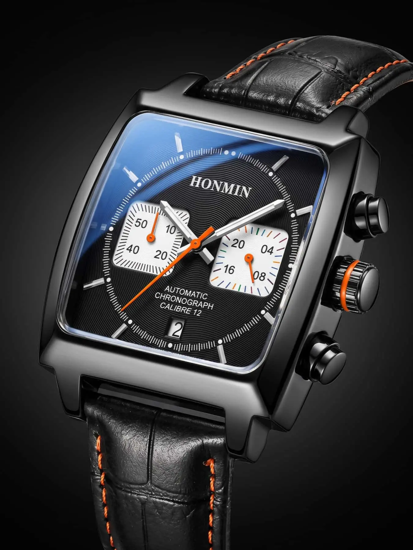 HONMIN Men Quartz Chronograph Watch, Square Rectangular Self Winding Wristwatch, Sport Racing Motorsport Waterproof Luminous Premium Fashion Mens Casual Wrist Watches Zegarek Meski