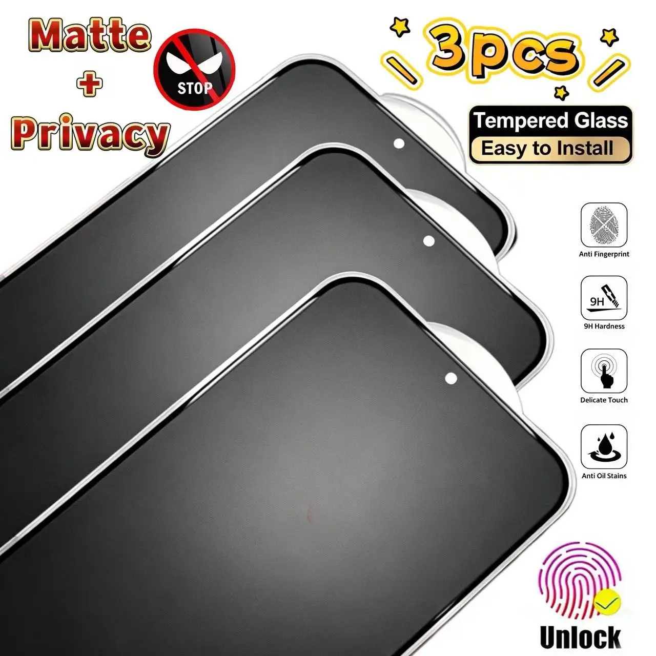 3pcs Matte Privacy Tempered Glass Film for Samsung Galaxy S26 Ultra/s26+/s26/s25ultra/s25+/s25/s24ultra/s24+/s24/s23/s23+, 9h Hardness, Fingerprint Resistant, High Clarity
