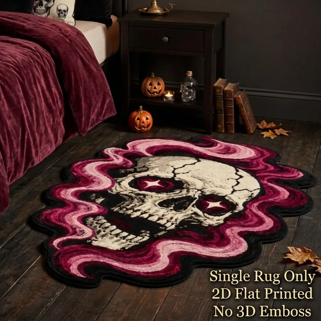 Halloween Pink Purple Smoke Cracked Skull Irregular Shaped Floor Mat, 2D Flat Printed Rug with Thick Water Absorbent Sponge Backing, Non Slip Absorbent Horror Doormat for Living Room Entryway Bedroom Halloween Party Decor Gift 0722Y（4）