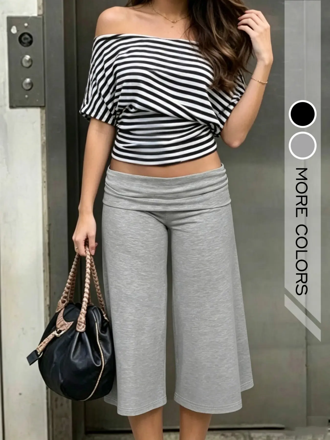 2 Color Options High-Waisted Wide-Leg Seven-Eighths Women Baggy Pants, American Retro Vintage Style Low Waist Casual Mid-Length Pants, Loose Falling Fit, Casual Summer Bottoms