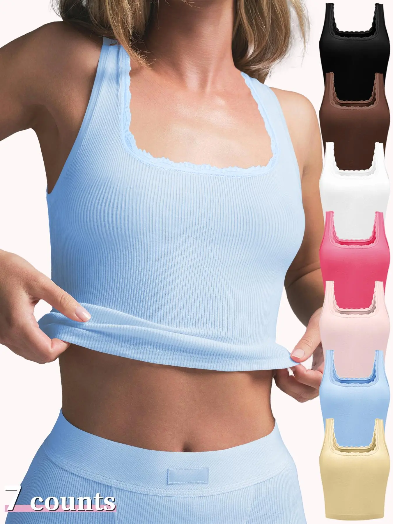 Women's Solid Contrast Lace Shapewear Top, Underwear, Casual Comfy Breathable Seamless Ribbed Shaper, Tummy Control Shapewear for Daily Wear, Body Shaper Underwear