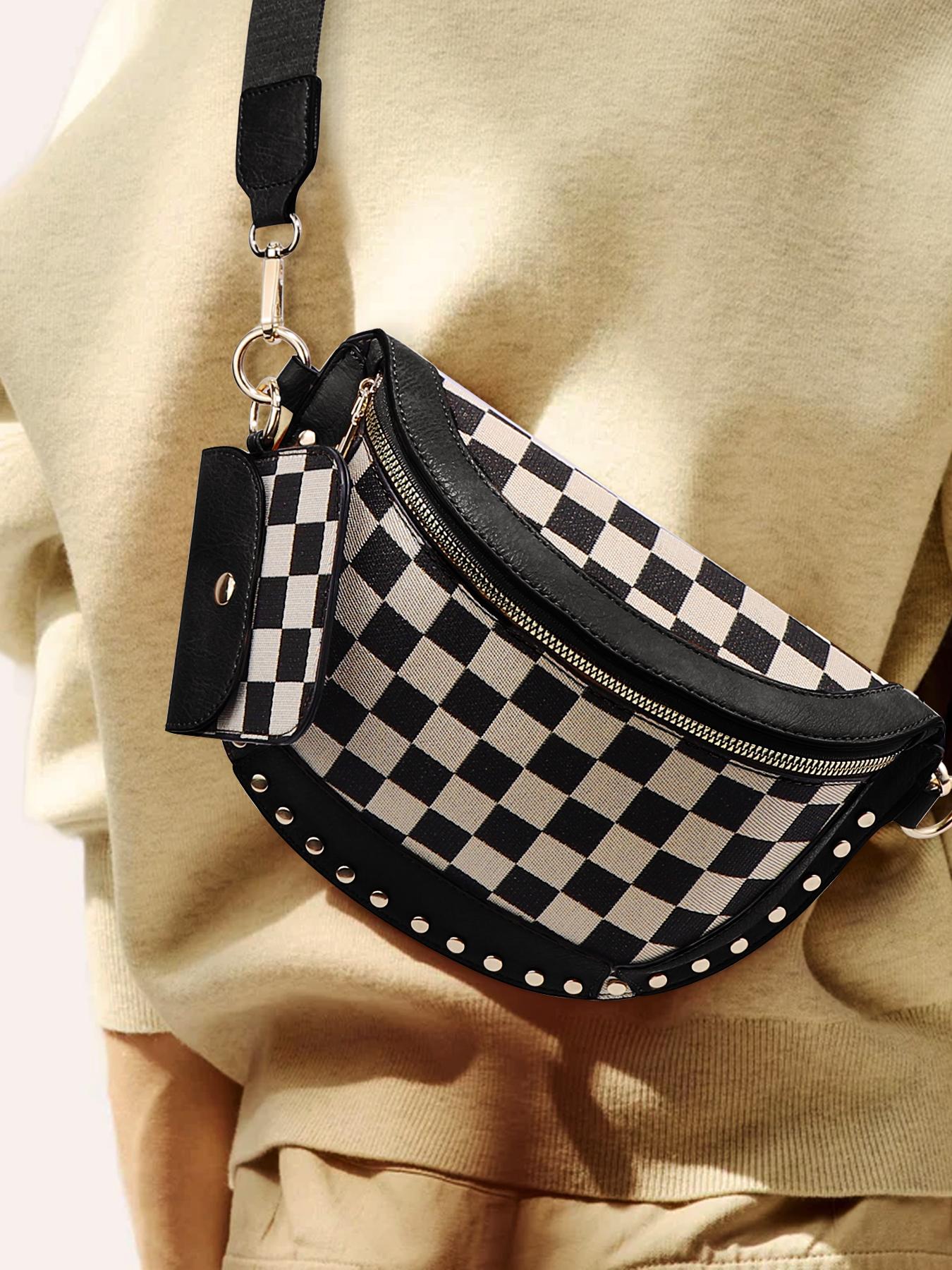 Fashionable Checkerboard Pattern Crossbody Bag with Coin Purse, Adjustable Sling Fashionable Bags, Casual Large Capacity Zipper Fashion Purses for Women, Trendy All-match Commuter Casual Shoulder Bag for Daily Used