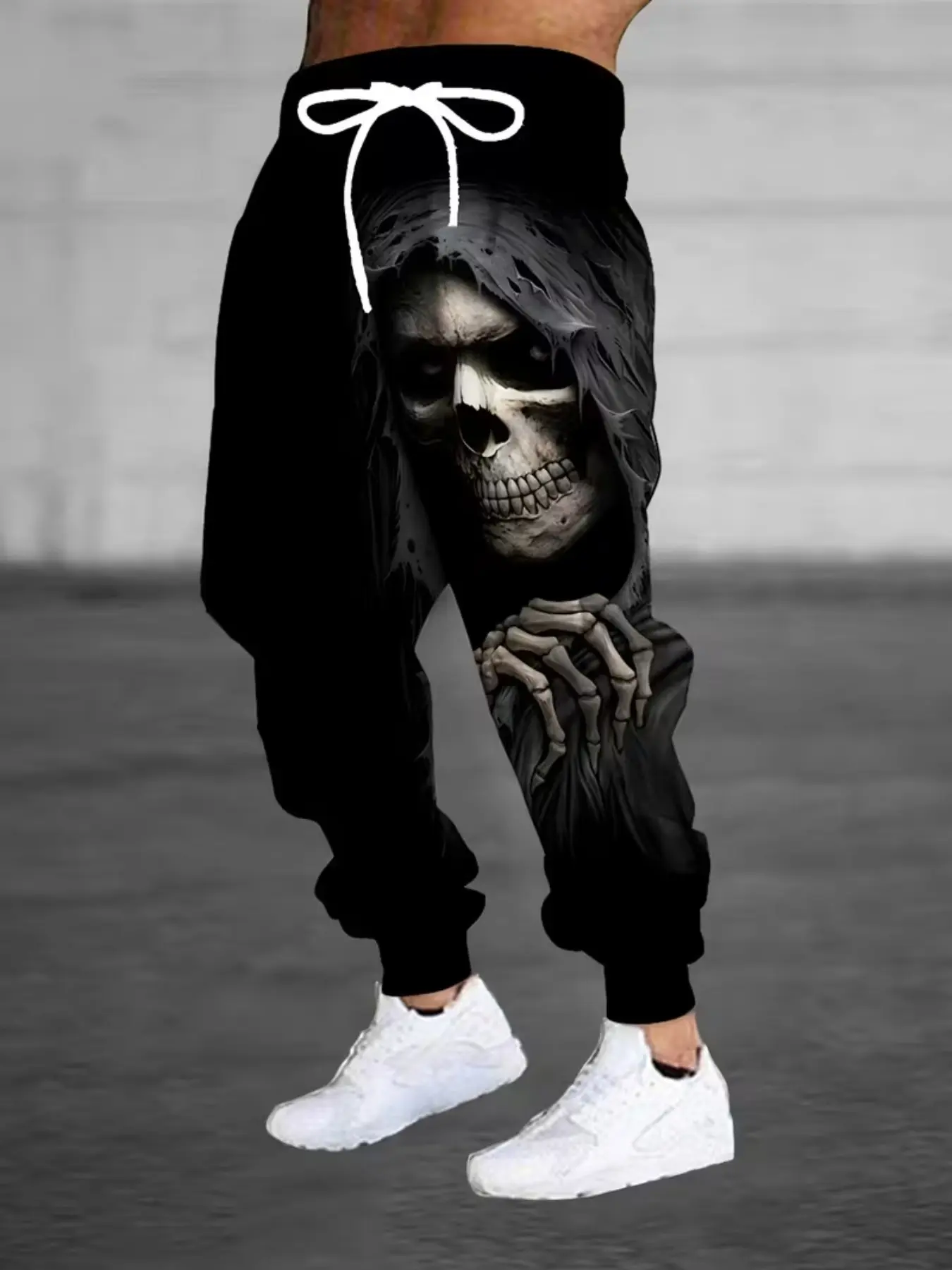 Men's 3D Halloween Skull Print Joggers, Full-Length Casual Pants with Drawstring Waist and Pockets, Trendy Streetwear