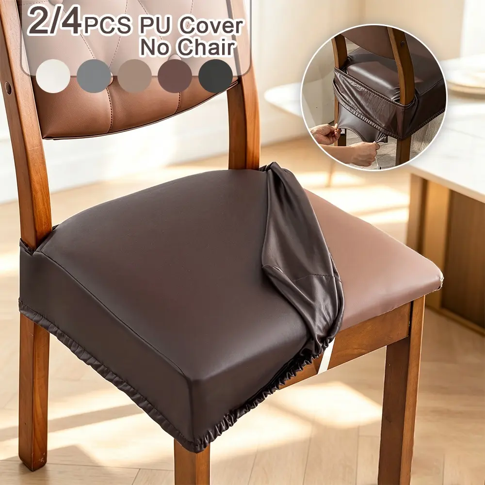 2/4PCS High-quality Waterproof PU Dining Room Chair Cover with Buckle Fixed Solid Color Universal Dust-proof Oil-proof Chair Cover Suitable for Restaurant Hotel Banquet Chair Covers Home Chair Cover Decoration
