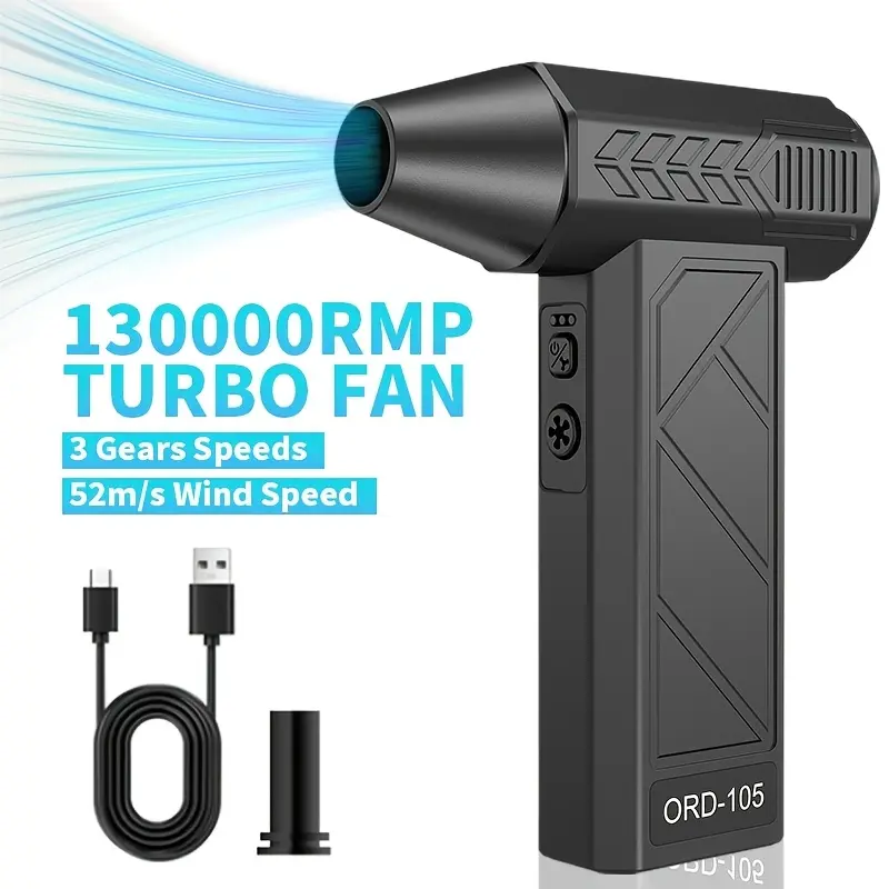 Portable 130000 Rpm High-Power Violent Fan |   Rechargeable Turbo Air Blower, Three-Speed Adjustment, Suitable For Computer Keyboards, Cars, Camping, Snow Blower, Birthday Gift For Men - Helloleiboo