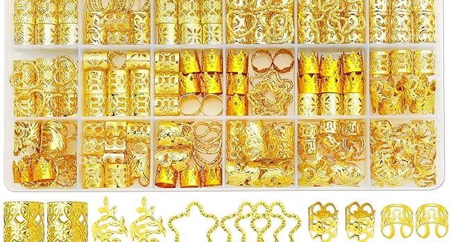 260 Pcs Hair Jewelry for Braids,Hair Beads Accessories for Dreadlock,Metal Hair Clips Cuffs Rings,Loc Rave Hair Charm Decorations Adjustable Kits for Men Women Gold and Silver