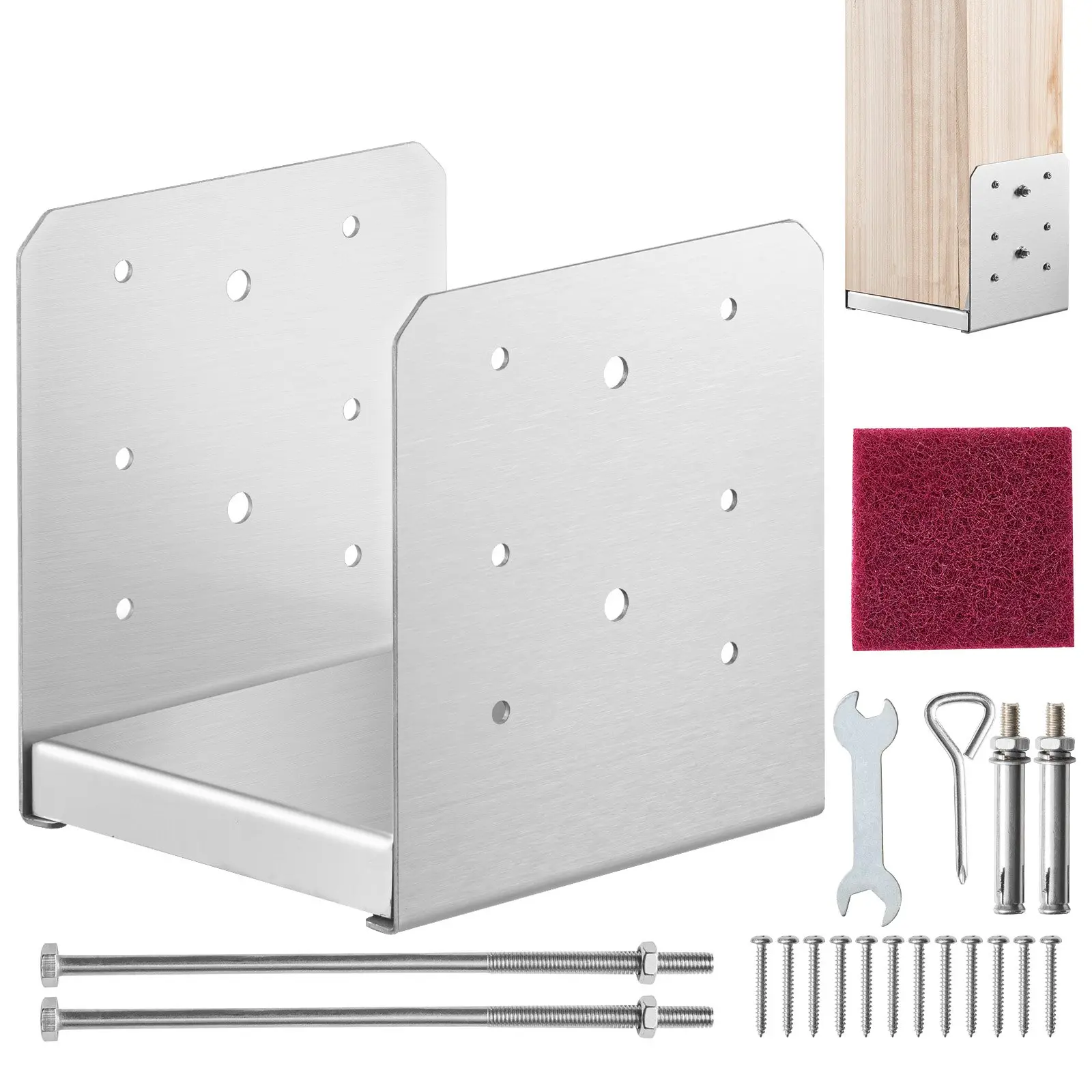 VEVOR 6" x 6" Post Base, 1Pcs Stainless Steel Adjustable Post Anchor Bracket(Internal 5.9x 5.5"), Adjustable Post Base for Pavilion Deck Porch Handrail Railing Support Decorative Anchor Plate