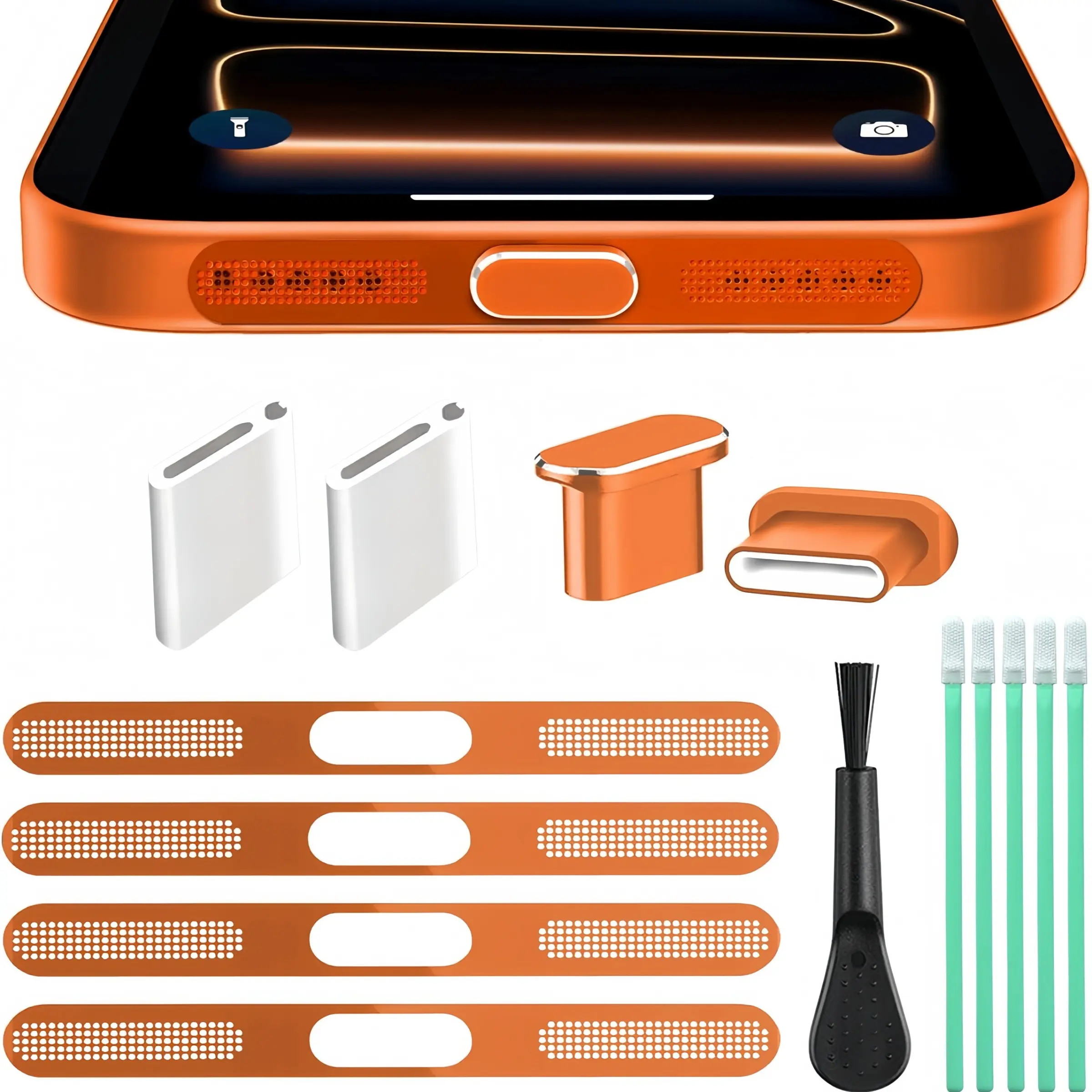 14 Pack Mobile Phone Speaker Metal Dust Mesh, Type-C Charging Port Dust Plug, USB C Cleaning Brush Set for iPhone 17/16/15 Series