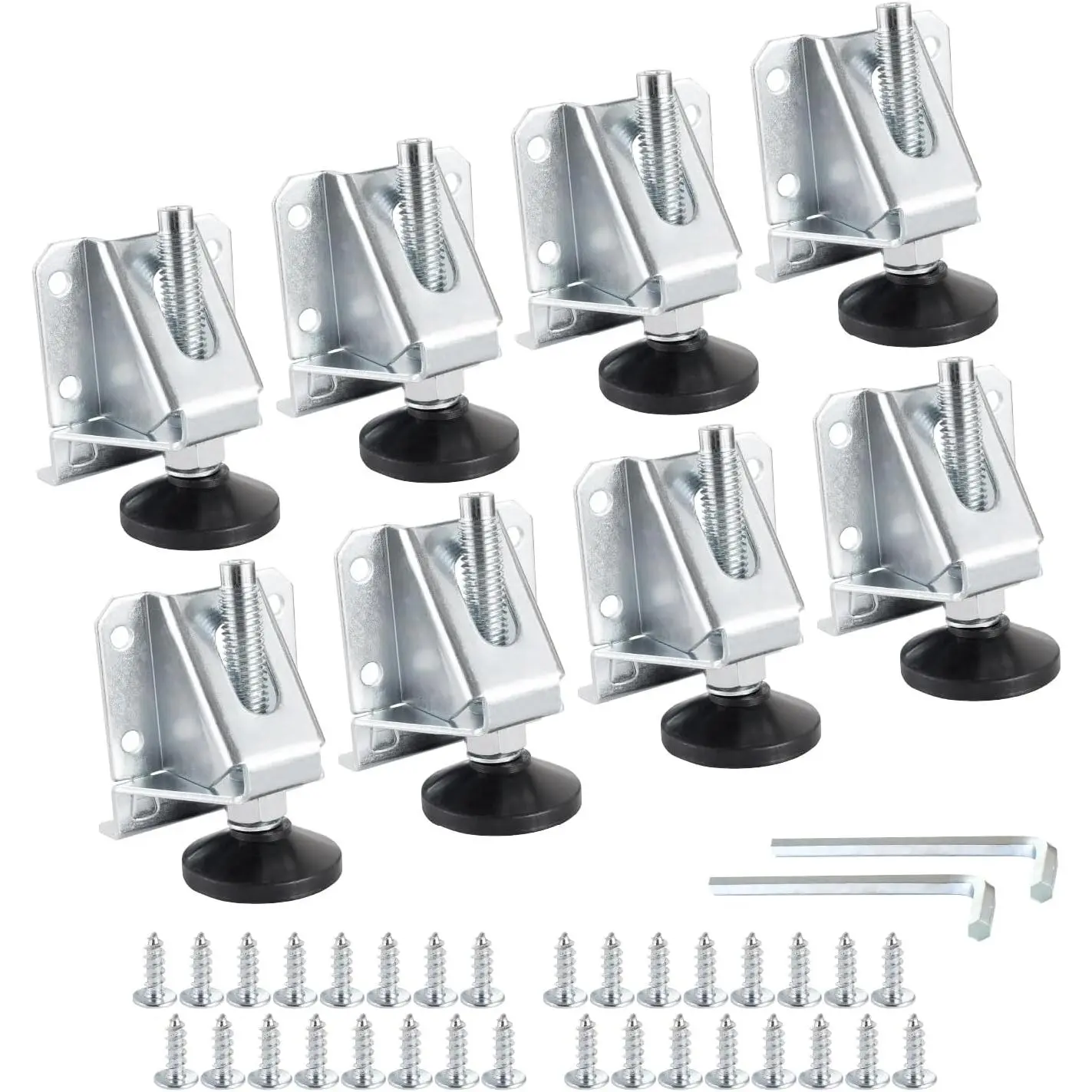 Leveling Feet 8PK, Heavy Duty Adjustable Furniture Leg Levelers with Nylon Foot, Screws & Lock Nuts for Workbenches, Cabinets, Tables & Shelving