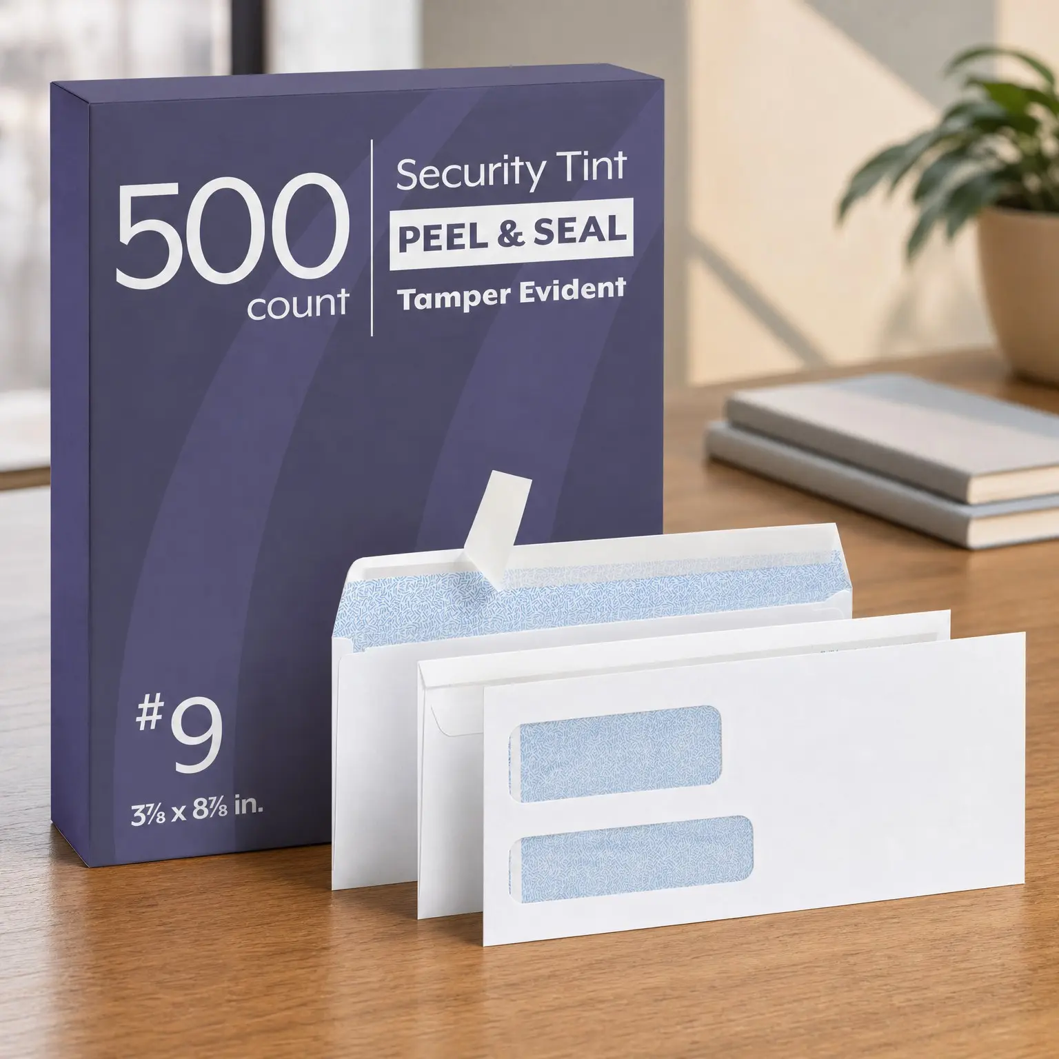 #9 Double Window Self Seal Security Envelopes, 500 Pack, for Invoices and Business Mailings, Tamper Evident, 3-7/8" x 8-7/8", Durable 24 lb White PaperGift