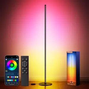 Smart RGB IC Corner Floor Lamp, Modern Tall LED Color Changing Standing Lamp with APP & Remote Control, Dimmable Ambient Light with Music Sync Timing Mode for Living Room Bedroom Party Decor