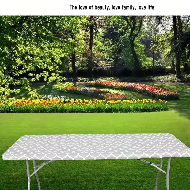 1pc, Rectangular Moroccan Table Runner Vinyl Elastic Fitted Tablecloth Wipeable Vinyl Tablecloth, Suitable for Christmas, New Year, Outdoor, Party Use