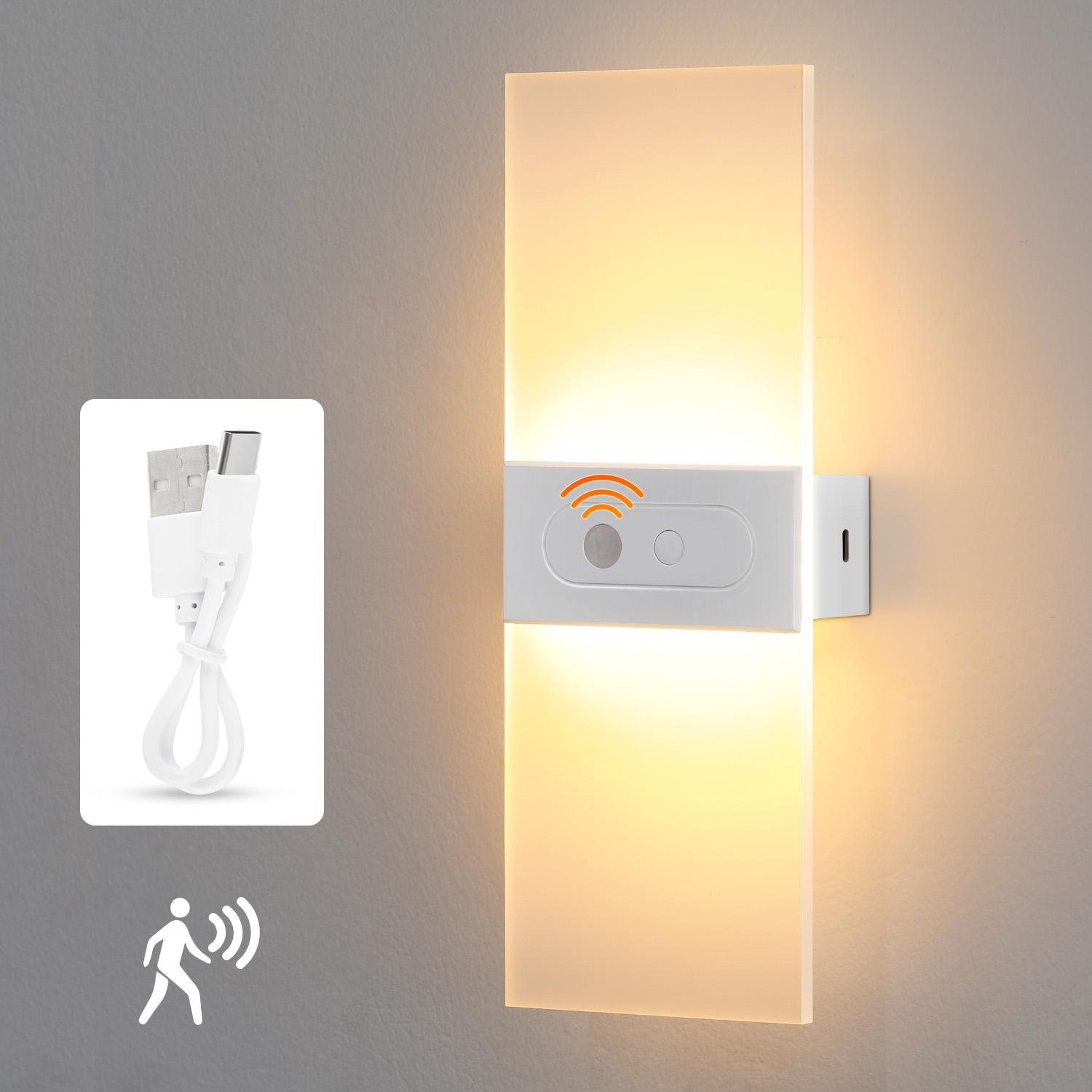 Motion Sensor Wall Sconces, Bedside Night Light Dimmable 2200mAh Battery Operated Wall Lights For Bedroom, - Battery-Powered, USB-Rechargeable Wireless Indoor Night Light for Hallway, Stairs & Living Room