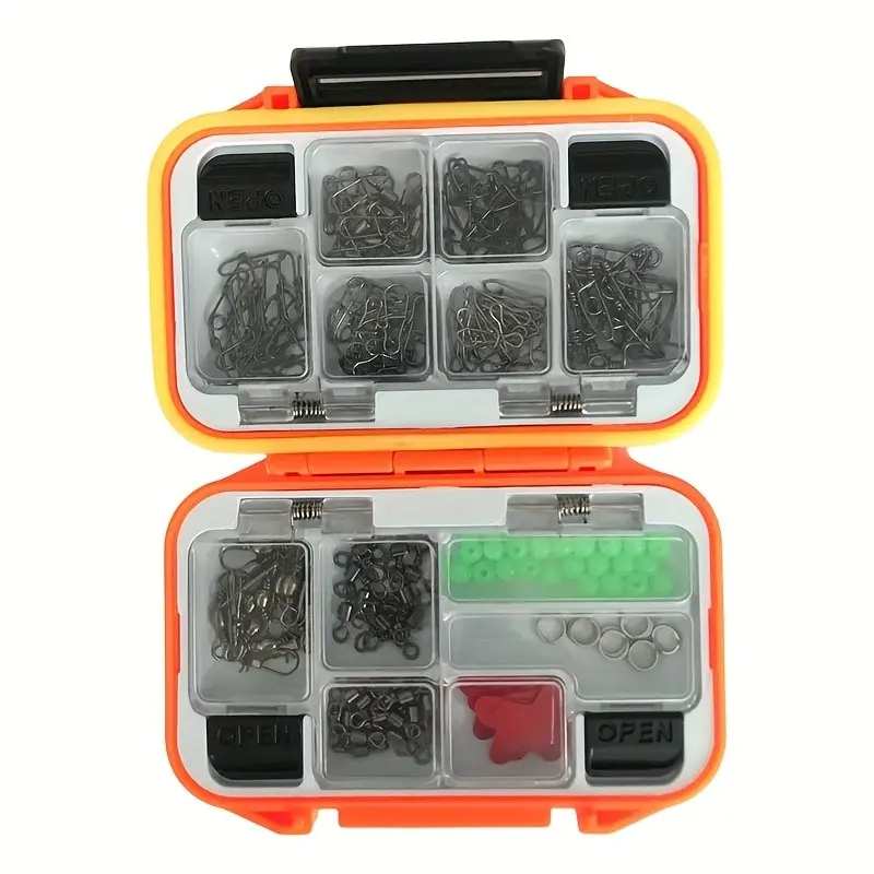 Waterproof Double-Sided Fishing Tackle Box Kit, Portable Multi-Compartment Fishing Accessories Organizer with Hooks Swivels Beads