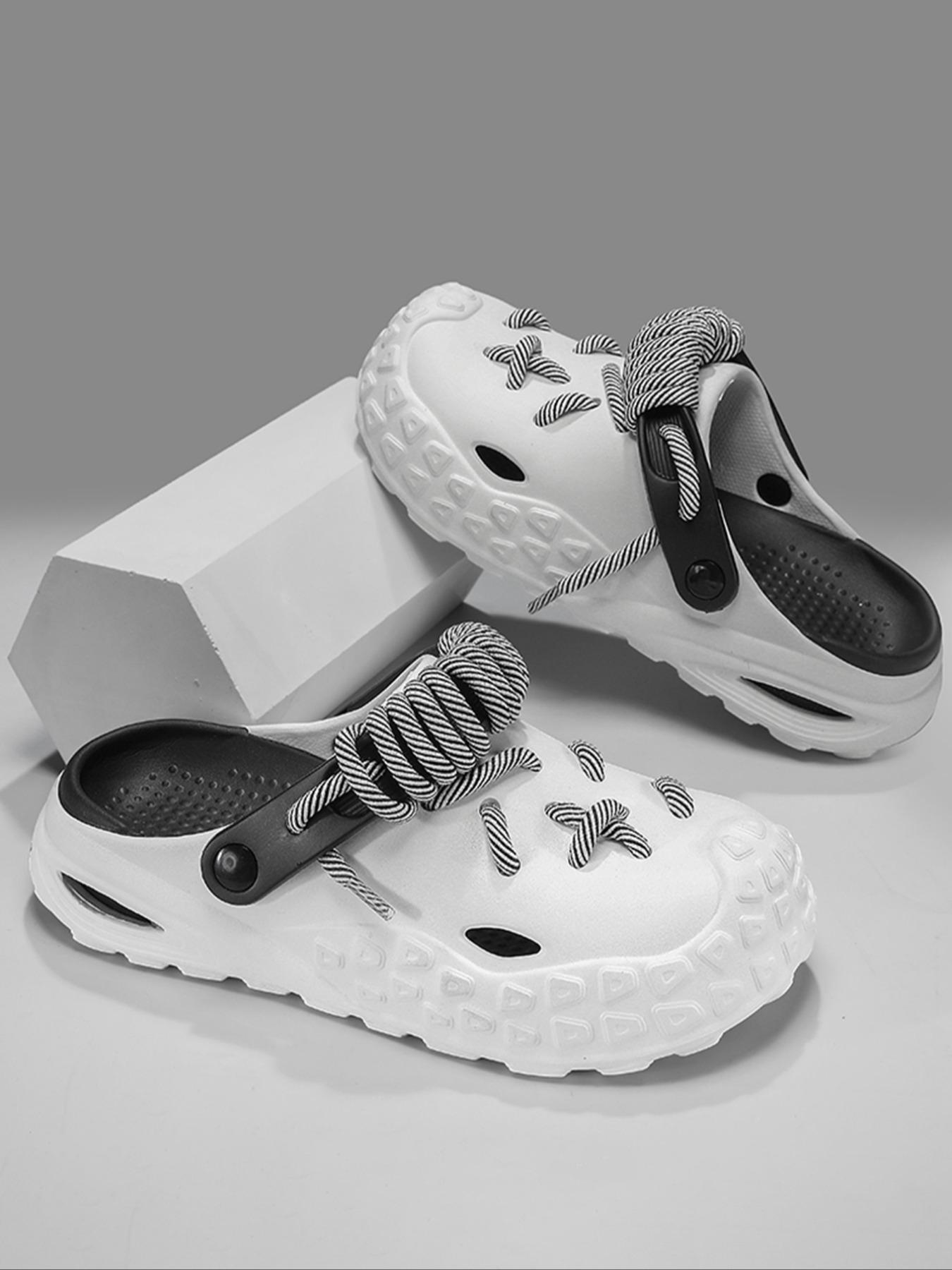 Men's Fashionable Cross Laces Decor Clogs, Comfortable Non-Slip Quick Drying Clogs, Suitable for Indoor and Outdoor Walking, Men's Trend Beach Shoes